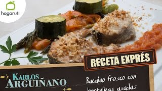 Receta Exprés Bacalao fresco con hortalizas asadas [upl. by Ymmot]