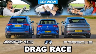 AMG GLE 53 v Porsche Cayenne Coupe v VW TRoc R  DRAG RACE Mat v Mum v Girlfriend [upl. by Sirenay809]