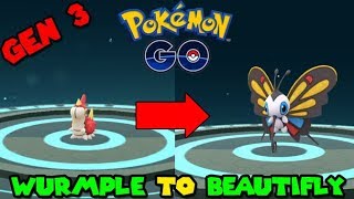 Evolving WURMPLE to BEAUTIFLY Pokemon GO Gen 3 Evolution [upl. by Sosanna]