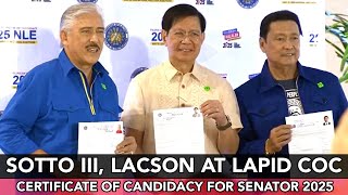 TITO SOTTO III PING LACSON AT LITO LAPID SABAY NAGHAIN NG CERTIFICATE OF CANDIDACY SA PAGKASENADOR [upl. by Barkley985]