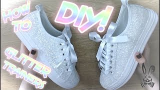 Simple Easy DIY White Glitter Trainers Plimsolls How to Make Wedding Shoes Pumps Elusive Rabbit [upl. by Jayme]