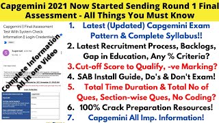 Capgemini Final Round Assessment New Exam Pattern Syllabus Cutoff SAB Install 100 Crack Guide [upl. by Campos264]