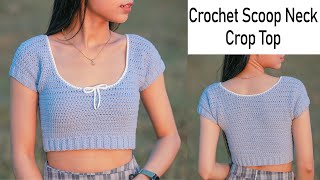 Crochet Scoop Neck Crop Top  Crochet Crop Top  Chenda DIY [upl. by Lithea]