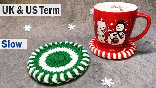 How to crochet coaster Crochet Christmas Peppermint Coaster Crochet Spearmint Coaster [upl. by Lampert]