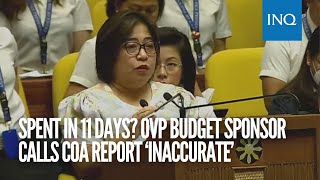 Spent in 11 days OVP budget sponsor calls COA report ‘inaccurate’ [upl. by Onilatac]