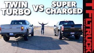 Ford Raptor vs Supercharged GMC Canyon Drag Race Which V6 is Faster [upl. by Naitirb71]