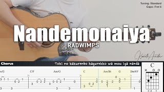 Nandemonaiya Your Name  RADWIMPS  Fingerstyle Guitar  TAB  Chords  Lyrics [upl. by Sommer]