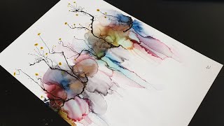 Alcohol Ink Fluid Art Tutorial With Acrylic Ink And Gel Pen  nr 71 [upl. by Bunnie]