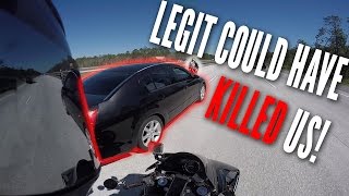 ROAD RAGE CAR VS MOTORCYCLES NEARLY HITS BIKERS ON INTERSTATE  DAYTONA BIKE WEEK [upl. by Neehsar]