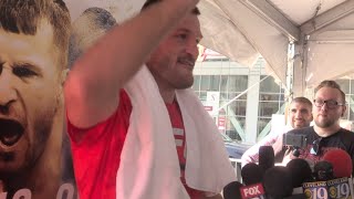 Stipe Miocic Amused by Singing Super Fan UFC 203 [upl. by Eloccin]