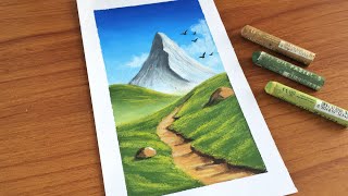 Oil Pastel Pathway to Mountain Scenery painting for beginners  Oil Pastel Drawing [upl. by Feriga]