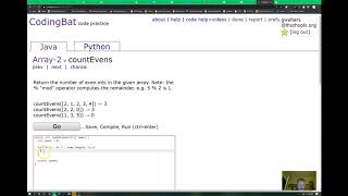 CodingBat Array2 quotcountEvensquot walkthrough [upl. by Davilman]