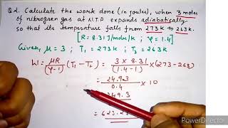 Numerical Problems on Work Done Adiabatic Process and Isothermal Process [upl. by Demetra485]