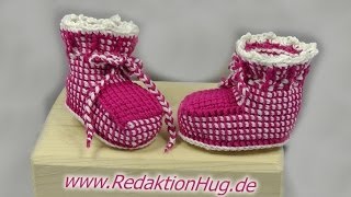 Tunesisch Häkeln  Babyschühchen aus hatnut 133 fine  Teil 1  Veronika Hug [upl. by Eda]