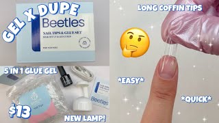 TRYING 13 BEETLES FULL COVER NAIL TIP STARTER KIT FROM AMAZON  GEL X DUPE  PINK COQUETTE NAILS [upl. by Klockau]