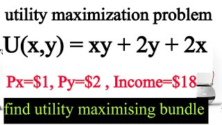 utility Maximization U  XY  2Y  2X budget constraint px2py18  constrained optimization [upl. by Weingarten]