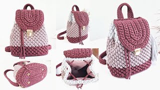 MOCHILA DE CROCHÊ PERFEITA EM FIO DE MALHA FORRADA COM PONTO ESPIGA [upl. by Adlez]