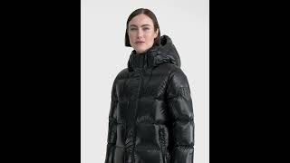 RUDSAK Shiny MAO RECYCLED MAXI DOWN PUFFER Jacket Coat Hooded Glossy Black Women [upl. by O'Carroll]