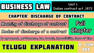 Discharge of Contract👈In telugu explanationfull chapterBusiness law in telugu for b com amp bba [upl. by Vinaya]