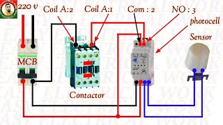 Photocell wiring Diagram How to wiring Photocell with Magnetic Contactor Connection in Hindi Urdu [upl. by Selwyn]