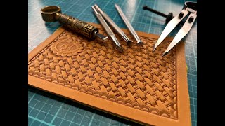 Preparing Leather For stamping creating a border using a basketweave stamp [upl. by Llehsyar209]