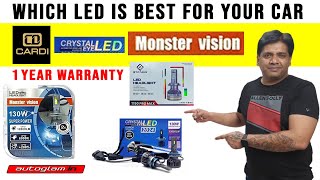 TOP 3 LED Headlight for cars  CRYSTAL EYE vs MONSTER VISION vs CARDI  Detailed Video  Autoglam [upl. by Eldrida]