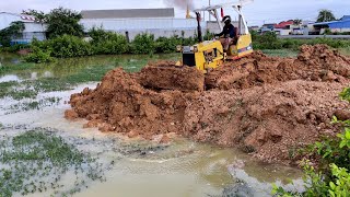 Amazing Land Reclamation Project  Bulldozer Komatsu D20 Pushing Dirt into Water for construction [upl. by Erual]