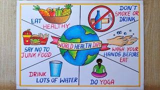 World Health Day Poster Drawing easy April7  How to draw World Health Day drawing Eat healthy [upl. by Dupuy840]