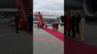 Danish PM Frederiksen receives PM Modi at airport upon his arrival in Copenhagen [upl. by Yentruok453]