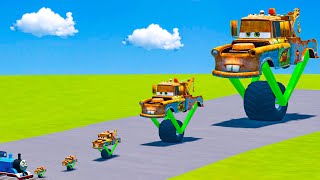 Big amp Small OneWheel Monster Truck Tow Mater VS Thomas The Tank Engine Train  BeamNGdrive [upl. by Witte]