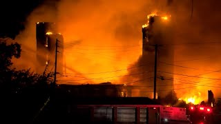 Massive fire burns through vacant Rhode Island mill [upl. by Jentoft]