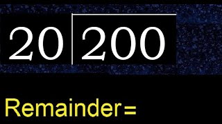 Divide 200 by 20  remainder  Division with 2 Digit Divisors  How to do [upl. by Westland]