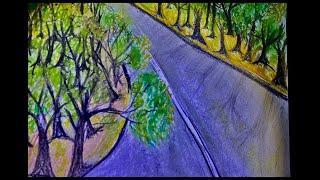 oil pastel drawing roadside scenery [upl. by Polk944]