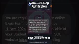 SOL 3rd 5th Semester Admission Last Date Extended Official update dusol solupdates [upl. by Nasah]