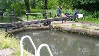 Boat crossing  Canal gate opening and closing  union canal  family summer fun  cassiobury park [upl. by Roxine170]