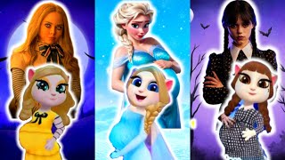 My Talking Angela 2 New Update Gameplay Megan Vs Elsa Frozen Vs Wednesday Addams Cosplay Makeover [upl. by Danya919]