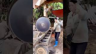 Handheld circular tooth saw cutting wood process [upl. by Enidaj]