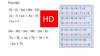 Forenkling av uttryck med parenteser åk 8 HD [upl. by Ecirtahs]