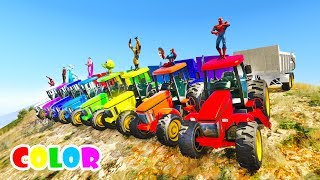 LEARN Color Tractor race from Mountain with superheroes Cartoon for kids and babies [upl. by Koppel]