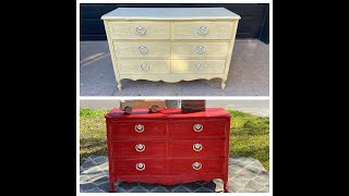 Painting a Dresser Red  Furniture Makeover of a French Style Dresser  DIY [upl. by Kinzer477]