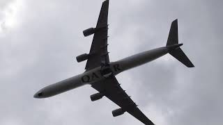 Qatar Airbus A340 600 Overhead Takeoff Heathrow LOUD Heavy Jet 4 Engine Sound  London Take Off [upl. by Derek]