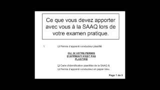 CONDUIRE  5  À apporter à la SAAQ pour examen pratique XLACE HelpAidewmv [upl. by Westhead]