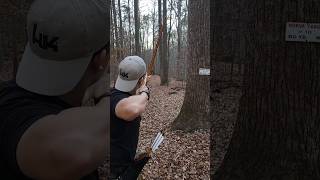 Shooting 55 lb  26quot yew recurve bow at 80 yards archery primitivebow yewbow archer [upl. by Bernita]