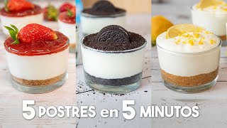 5 POSTRES en VASITOS en 5 minutos 🍓🍫  ¡Fáciles Deliciosos y SIN HORNO [upl. by Dloreh]