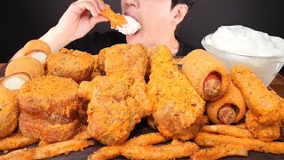 ASMR MUKBANG Fried Chicken Cheese Balls Hot dog amp Fries [upl. by Ainat484]