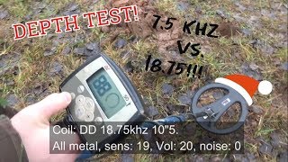 Minelab Xterra 50 coil depth test 75khz vs 1875khz 10quot5 Double D [upl. by Noek]