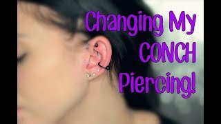 Changing My CONCH Piercing  First Time [upl. by Nnylecyoj]