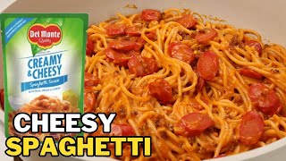 How to Cook Spaghetti  Creamy and Cheesy Del Monte  Filipino Style [upl. by Pathe886]