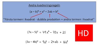 Andra kvadreringsregeln Parentesmultiplikation åk 9 HD [upl. by Akinnor210]