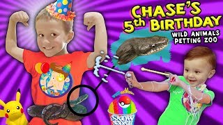 Chases Wild Animals 5th BIRTHDAY PARTY w Snakes Pokemon amp Silly String Battle FUNnel Vision [upl. by Madlin]